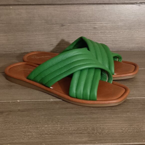 Seychelles Crossband Leather Slide Sandals Green Size 7.5 Made in Italy - Picture 1 of 12